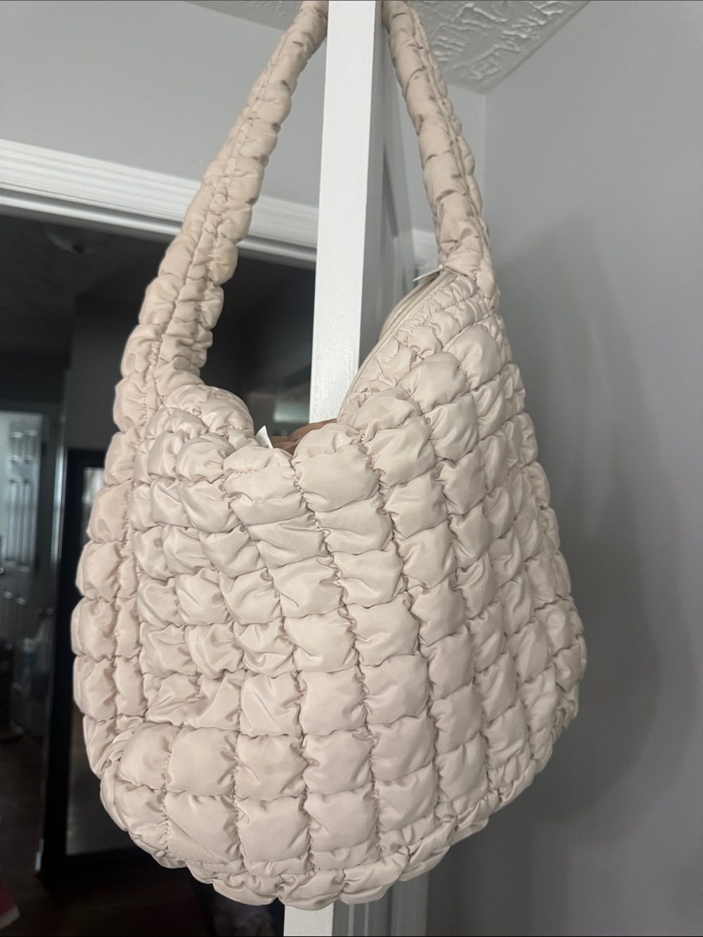 Quilted Cream Shoulder Bag – Lightweight Padded Hobo by WILD FABLE